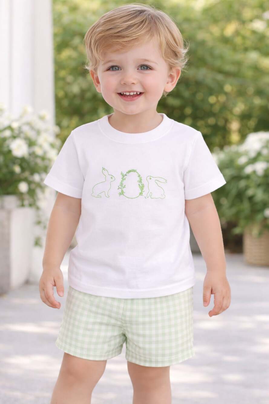 Abby & Evie Toddler Boys Light Bunny Shirt & Gingham Shorts Set